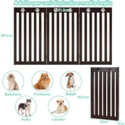 COSTWAY Cancello Di Legno Per Animali, Cancello Pieghevole Per Cani Con Cerniere Flessibili A 360° E 3/4 Pannelli, Recinto Interno Per Animali Per Casa Scale Porta D’Ingresso (Marrone, 3 Pannelli) -Cibi per cani in Italia 44637659 5