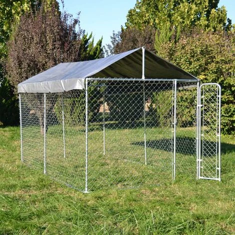 Recinto Per Cani Con Tetto 4x2,3x1,83m Porta Con Chiusura Tetto Resistente A Raggi UV E Intemperie 3 Recinto Per Cani Con Tetto 4x2,3x1,83m Porta Con Chiusura Tetto Resistente A Raggi UV E Intemperie