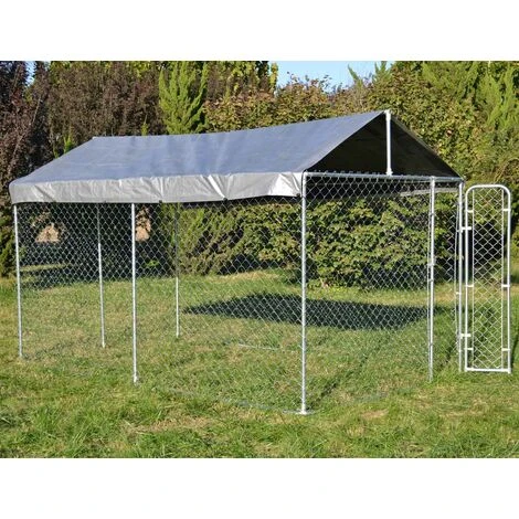 Recinto Per Cani Con Tetto 4x2,3x1,83m Porta Con Chiusura Tetto Resistente A Raggi UV E Intemperie 4 Recinto Per Cani Con Tetto 4x2,3x1,83m Porta Con Chiusura Tetto Resistente A Raggi UV E Intemperie - immagine 2