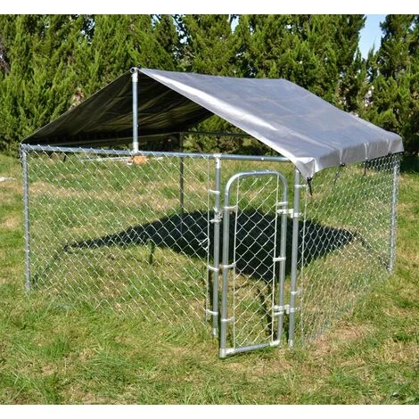 Recinto Con Tetto 2,3x2,3x1,22m Porta Con Chiusura Tetto Resistente A Raggi UV E Intemperie Cortile 4 Recinto Con Tetto 2,3x2,3x1,22m Porta Con Chiusura Tetto Resistente A Raggi UV E Intemperie Cortile - immagine 2