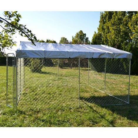 Recinto Per Cani Con Tetto 4x4x1,83m Porta Con Chiusura Tetto Resistente A Raggi UV E Intemperie 6 Recinto Per Cani Con Tetto 4x4x1,83m Porta Con Chiusura Tetto Resistente A Raggi UV E Intemperie - immagine 4
