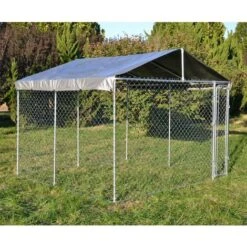 Recinto Per Cani Con Tetto 3x3x1,83m Porta Con Chiusura Tetto Resistente A Raggi UV E Intemperie