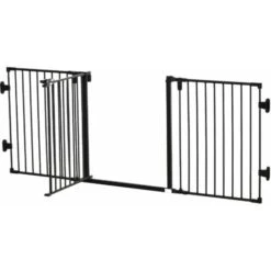 PawHut Cancelletto Di Sicurezza Pieghevole In Acciaio, Barriera Per Cani Con Chiusura Automatica E Sistema Di Blocco - Nero
