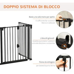 PawHut Cancelletto Di Sicurezza Pieghevole In Acciaio, Barriera Per Cani Con Chiusura Automatica E Sistema Di Blocco - Nero -Cibi per cani in Italia 49307529 4