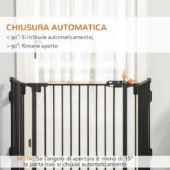 PawHut Cancelletto Di Sicurezza Pieghevole In Acciaio, Barriera Per Cani Con Chiusura Automatica E Sistema Di Blocco - Nero -Cibi per cani in Italia 49307529 5