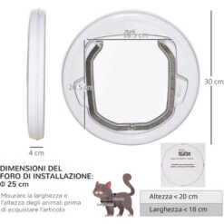 PawHut Gattaiola Con 4 Modalità Di Blocco Per Vetro, Rete E Porte, Φ30x4cm - Bianco -Cibi per cani in Italia 49341375 3