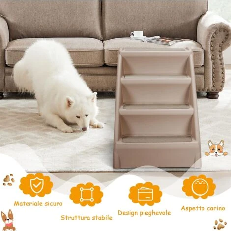 GOPLUS Scaletta Pieghevole Per Animali Domestici, Telaio In Plastica Resistente E Leggero Che Sostiene Fino A 60 Kg, 4 Gradini, Fondo Antiscivolo, Design Pieghevole (Marrone) 4 GOPLUS Scaletta Pieghevole Per Animali Domestici, Telaio In Plastica Resistente E Leggero Che Sostiene Fino A 60 Kg, 4 Gradini, Fondo Antiscivolo, Design Pieghevole (Marrone) - immagine 2