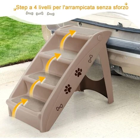 GOPLUS Scaletta Pieghevole Per Animali Domestici, Telaio In Plastica Resistente E Leggero Che Sostiene Fino A 60 Kg, 4 Gradini, Fondo Antiscivolo, Design Pieghevole (Marrone) 6 GOPLUS Scaletta Pieghevole Per Animali Domestici, Telaio In Plastica Resistente E Leggero Che Sostiene Fino A 60 Kg, 4 Gradini, Fondo Antiscivolo, Design Pieghevole (Marrone) - immagine 4