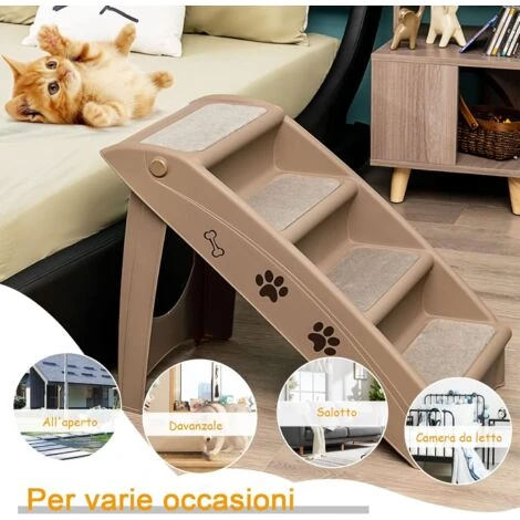 GOPLUS Scaletta Pieghevole Per Animali Domestici, Telaio In Plastica Resistente E Leggero Che Sostiene Fino A 60 Kg, 4 Gradini, Fondo Antiscivolo, Design Pieghevole (Marrone) 7 GOPLUS Scaletta Pieghevole Per Animali Domestici, Telaio In Plastica Resistente E Leggero Che Sostiene Fino A 60 Kg, 4 Gradini, Fondo Antiscivolo, Design Pieghevole (Marrone) - immagine 5