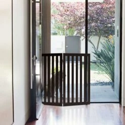 COSTWAY Cancello Pieghevole Per Cani Con 4 Pannelli, Cancello Di Legno Per Animali Domestici Con Cuscinetti Antiscivolo, Barriera Espandibile Per Porte D’Ingresso Corridoi Scale (Marrone 2 Pannelli) -Cibi per cani in Italia 50652594 4