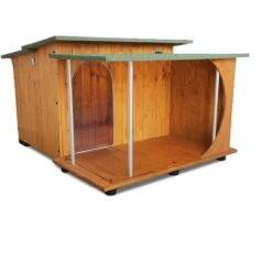 Cuccia In Legno Per Cani Da Esterno Rinforzata Mod. Italy Con Veranda Verde MADE IN ITALY BB - Barboncino Senza TENDINA 73x87xH51