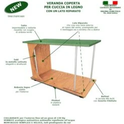Cuccia In Legno Per Cani Da Esterno Rinforzata Mod. Italy Con Veranda Verde MADE IN ITALY BB - Barboncino Senza TENDINA 73x87xH51 -Cibi per cani in Italia 50911719 3