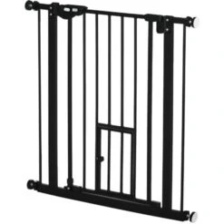 PawHut Cancelletto Per Cani Con Fissaggio A Pressione, Estensibile Da 74-80cm Con Chiusura Automatica, Nero