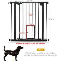 PawHut Cancelletto Per Cani Con Fissaggio A Pressione, Estensibile Da 74-80cm Con Chiusura Automatica, Nero -Cibi per cani in Italia 50986941 3
