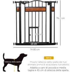 PawHut Cancellino Per Cani Con Fissaggio A Pressione, Estensibile Da 74-80cm Con Chiusura Automatica, Nero -Cibi per cani in Italia 50987055 3