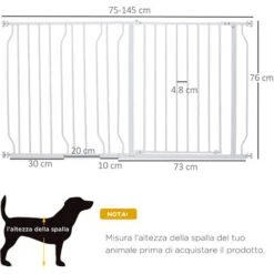 PawHut Cancelletto Di Sicurezza Per Cani Estensibile Da 75-145cm, In Acciaio E ABS -Cibi per cani in Italia 51030239 3