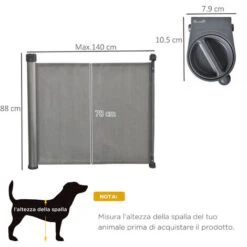 PawHut Barriera Di Sicurezza Per Cani Estensibile Fino 140cm Per Porte E Scale -Cibi per cani in Italia 51074343 3
