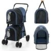 COSTWAY Passeggino Per Animali Domestici, Carrello Multifunzionale 4 In 1 A Doppio Livello, Passeggino Pieghevole Smontabile Con 4 Ruote, Ideale Per Passeggiata Viaggio E Shopping (Blu) -Cibi per cani in Italia 51280936 1