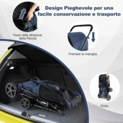 COSTWAY Passeggino Per Animali Domestici, Carrello Multifunzionale 4 In 1 A Doppio Livello, Passeggino Pieghevole Smontabile Con 4 Ruote, Ideale Per Passeggiata Viaggio E Shopping (Blu) -Cibi per cani in Italia 51280936 4