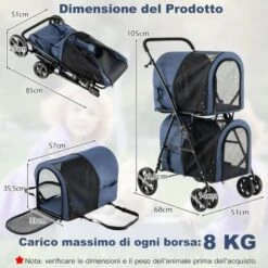 COSTWAY Passeggino Per Animali Domestici, Carrello Multifunzionale 4 In 1 A Doppio Livello, Passeggino Pieghevole Smontabile Con 4 Ruote, Ideale Per Passeggiata Viaggio E Shopping (Blu) -Cibi per cani in Italia 51280936 5