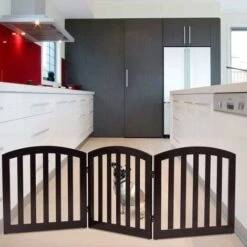 COSTWAY Cancello Di Legno Per Animali Domestici, Cancelletto Di Sicurezza Per Cani E Animali Domestici, Per Casa, Entrata E Scale (3 Pannelli Marrone)= -Cibi per cani in Italia 51604838 3