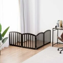 COSTWAY Cancello Di Legno Per Animali Domestici, Cancelletto Di Sicurezza Per Cani E Animali Domestici, Per Casa, Entrata, Scale, Bianco (4 Pannelli Marrone) -Cibi per cani in Italia 51604843 3