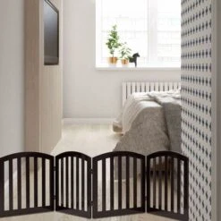 COSTWAY Cancello Di Legno Per Animali Domestici, Cancelletto Di Sicurezza Per Cani E Animali Domestici, Per Casa, Entrata, Scale, Bianco (4 Pannelli Marrone) -Cibi per cani in Italia 51604843 4