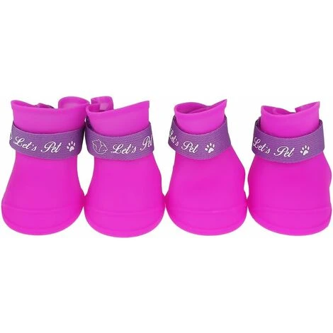 LangRay 4Pcs Scarpe Per Cani Stivali In Silicone Scarpe Antipioggia Protettive Antiscivolo Impermeabili Per Cani Di Piccola Taglia (M / Viola) 4 LangRay 4Pcs Scarpe Per Cani Stivali In Silicone Scarpe Antipioggia Protettive Antiscivolo Impermeabili Per Cani Di Piccola Taglia (M / Viola) - immagine 2