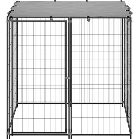 Canile Recinto Per Cani Nero 110x110x110 Cm In Acciaio 4 Canile Recinto Per Cani Nero 110x110x110 Cm In Acciaio - immagine 2