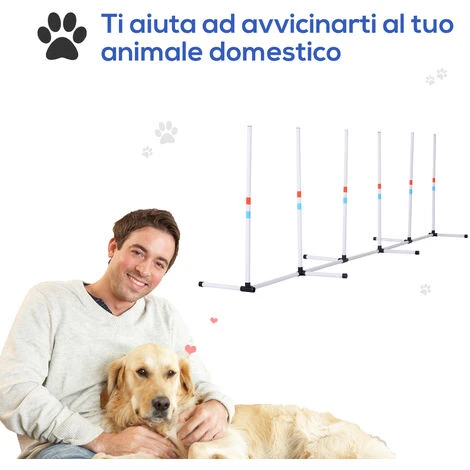 PawHut Set Agility Dog Con 6 Pali In PE E Borsa Di Trasporto Inclusa, Bianco 6 PawHut Set Agility Dog Con 6 Pali In PE E Borsa Di Trasporto Inclusa, Bianco - immagine 4
