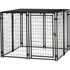 PawHut Recinto Per Cani Pieghevole Con Copertura, 8 Pannelli Con Porta Bloccabile, 141x141x113cm, Nero