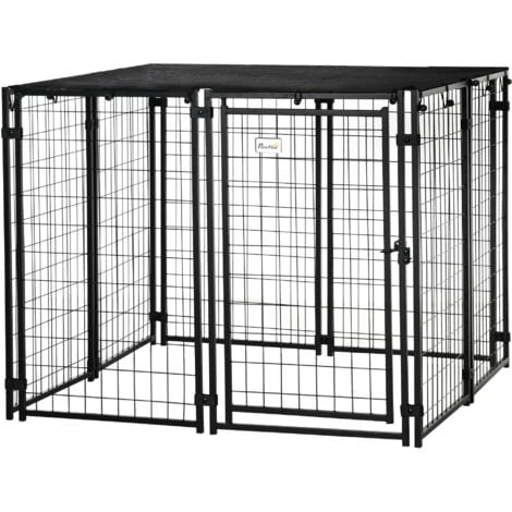 PawHut Recinto Per Cani Pieghevole Con Copertura, 8 Pannelli Con Porta Bloccabile, 141x141x113cm, Nero 3 PawHut Recinto Per Cani Pieghevole Con Copertura, 8 Pannelli Con Porta Bloccabile, 141x141x113cm, Nero