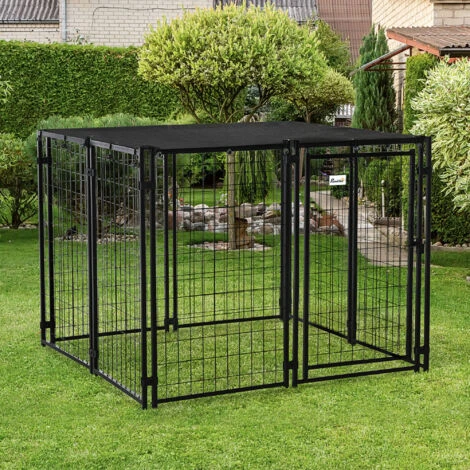 PawHut Recinto Per Cani Pieghevole Con Copertura, 8 Pannelli Con Porta Bloccabile, 141x141x113cm, Nero 4 PawHut Recinto Per Cani Pieghevole Con Copertura, 8 Pannelli Con Porta Bloccabile, 141x141x113cm, Nero - immagine 2