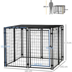 PawHut Recinto Per Cani Pieghevole Con Copertura, 8 Pannelli Con Porta Bloccabile, 141x141x113cm, Nero 9 PawHut Recinto Per Cani Pieghevole Con Copertura, 8 Pannelli Con Porta Bloccabile, 141x141x113cm, Nero -Cibi per cani in Italia 53540793 3