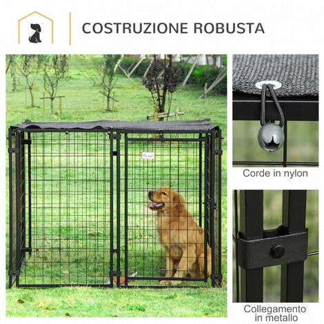 PawHut Recinto Per Cani Pieghevole Con Copertura, 8 Pannelli Con Porta Bloccabile, 141x141x113cm, Nero 7 PawHut Recinto Per Cani Pieghevole Con Copertura, 8 Pannelli Con Porta Bloccabile, 141x141x113cm, Nero - immagine 5
