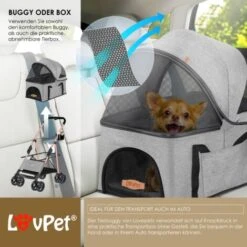 LOVPET® Passeggino Per Cani 2in1 - Box Per Trasporto Cani - Borsa Da Trasporto Per Cani Pieghevole Fino A 20 Kg - Carrello Per Animali Con Finestre A Rete E Parapioggia - Passeggino Da Jogging Per Gat -Cibi per cani in Italia 53646267 4