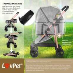 LOVPET® Passeggino Per Cani 2in1 - Box Per Trasporto Cani - Borsa Da Trasporto Per Cani Pieghevole Fino A 20 Kg - Carrello Per Animali Con Finestre A Rete E Parapioggia - Passeggino Da Jogging Per Gat -Cibi per cani in Italia 53646267 5