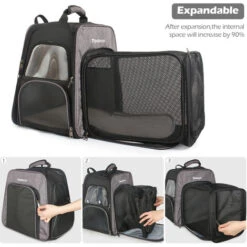 Todeco Zaino Espandibile Per Animali, Borsa Da Viaggio Portatile Per Cani Per Gatti Con Tunnel, Zaino Porta Cani Per Gatti E Cuccioli, Traspirante Per Viaggi Domestici All'aperto, Grigio, 45x40x30cm -Cibi per cani in Italia 54376874 4