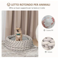 PawHut Cuccia Per Cani E Gatti Rotonda Con Bordi Rialzati E Cuscino, Lettino Per Cani Imbottito Effetto Velluto, Φ50x19cm, Grigio -Cibi per cani in Italia 54558176 4