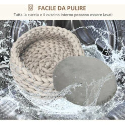 PawHut Cuccia Per Cani E Gatti Rotonda Con Bordi Rialzati E Cuscino, Lettino Per Cani Imbottito Effetto Velluto, Φ50x19cm, Grigio -Cibi per cani in Italia 54558176 5