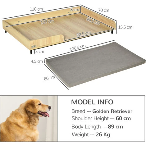 PawHut Cuccia Per Cani Rialzata Con Cuscino Removibile E Lavabile, Lettino Per Cani Gambe In Legno E Acciaio, 110x70x15.5cm, Rovere E Grigio 5 PawHut Cuccia Per Cani Rialzata Con Cuscino Removibile E Lavabile, Lettino Per Cani Gambe In Legno E Acciaio, 110x70x15.5cm, Rovere E Grigio - immagine 3