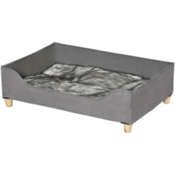 PawHut Cuccia Per Cani Rialzata Con Pannelli In Legno MDF, Cuscino Imbottito, 81Lx56x23.5cm, Grigia