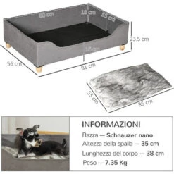 PawHut Cuccia Per Cani Rialzata Con Pannelli In Legno MDF, Cuscino Imbottito, 81Lx56x23.5cm, Grigia -Cibi per cani in Italia 54558179 3