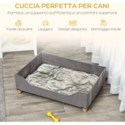 PawHut Cuccia Per Cani Rialzata Con Pannelli In Legno MDF, Cuscino Imbottito, 81Lx56x23.5cm, Grigia -Cibi per cani in Italia 54558179 4