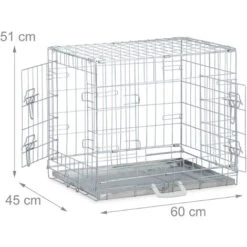 Relaxdays Gabbia Per Cani, Kennel Casa O Auto, HLP: 51x60x45 Cm, Box Pieghevole, Base In Acciaio, 2 Porte, Argentato -Cibi per cani in Italia 54889698 4