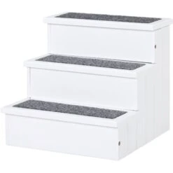 PawHut Scaletta Per Cani A 3 Gradini Con Tappeto Antiscivolo E Spazio Interno, 40.5x44.5x38cm, Bianco