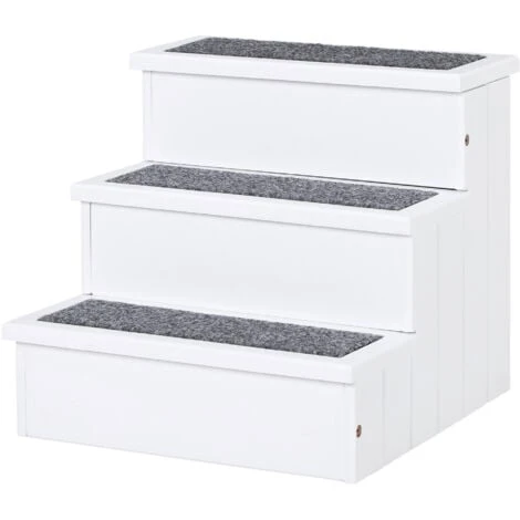 PawHut Scaletta Per Cani A 3 Gradini Con Tappeto Antiscivolo E Spazio Interno, 40.5x44.5x38cm, Bianco 3 PawHut Scaletta Per Cani A 3 Gradini Con Tappeto Antiscivolo E Spazio Interno, 40.5x44.5x38cm, Bianco