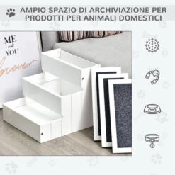 PawHut Scaletta Per Cani A 3 Gradini Con Tappeto Antiscivolo E Spazio Interno, 40.5x44.5x38cm, Bianco 11 PawHut Scaletta Per Cani A 3 Gradini Con Tappeto Antiscivolo E Spazio Interno, 40.5x44.5x38cm, Bianco -Cibi per cani in Italia 55054510 5
