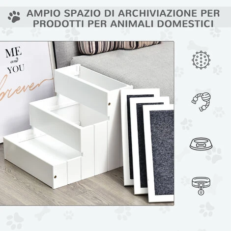 PawHut Scaletta Per Cani A 3 Gradini Con Tappeto Antiscivolo E Spazio Interno, 40.5x44.5x38cm, Bianco 7 PawHut Scaletta Per Cani A 3 Gradini Con Tappeto Antiscivolo E Spazio Interno, 40.5x44.5x38cm, Bianco - immagine 5