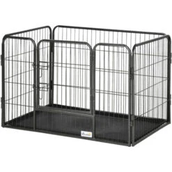 PawHut Box Per Cani Recinzione In Metallo Per Animali Con 4 Pannelli, Porta Con Doppio Blocco E Vassoio Sul Fondo, 125x78x80cm, Grigio